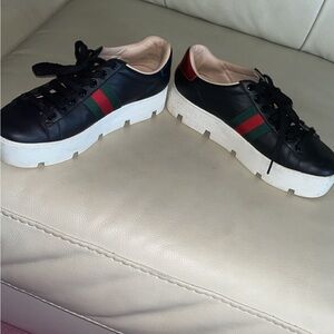 Gucci Black Sneakers with Red and Green Accents